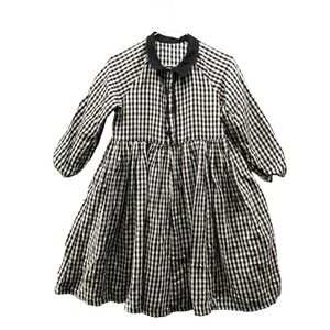 Little Creative Factory Cotton Linen Dress‎ Sz 8 Black White Gingham Long Sleeve